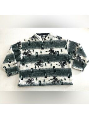 Artisans Vintage Green White Forest Plush‎ Pull On Oversized Sweater Jacket XXL